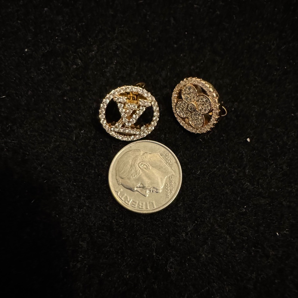 Louis Vuitton Elegant Gold and Silver Crystal Circular Earrings - Picture 3 of 5